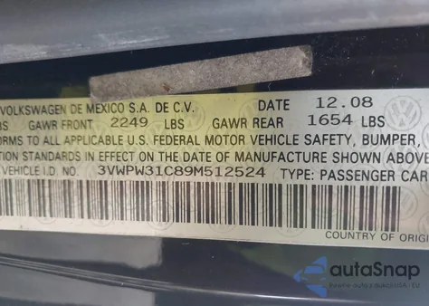 2009 Volkswagen New Beetle 2.5L из США, поврежденный, VIN 3VWPW31C89M512524